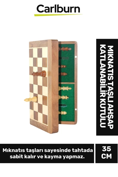 Özel Üretim Dekoratif Zeka Strateji Mıknatıs Taşlı Ahşap Katlanabilir Kutulu Satranç Oyunu 35 Cm ürün görseli 1