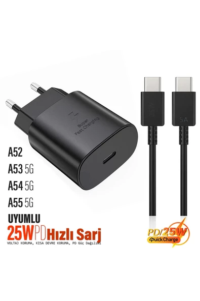 Samsung A52 - A53 5G - A54 5G - A55 5G Uyumlu Şarj Aleti 25W HIZLI ve 5A Şarj Kablosu ürün görseli 1