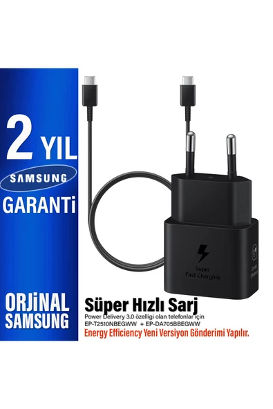 Samsung Şarj Aleti ve TYPE C Kablosu 25W Süper Hızlı Type-C Şarj Adaptörü ve Kablo Samsung T2510 DA705 ürün görseli 1