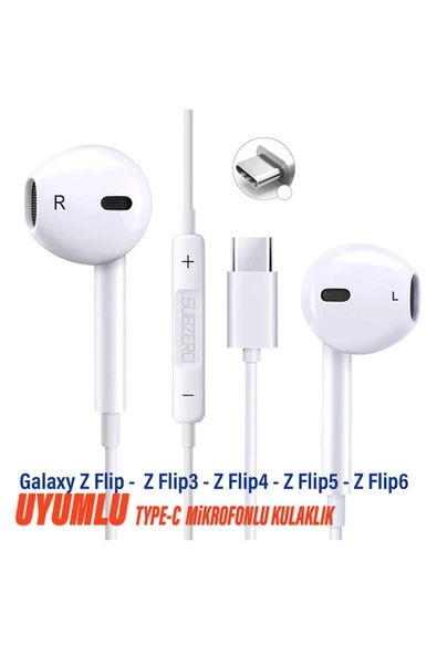 Samsung Z Flip -  Z Flip3 - Z Flip4 - Z Flip5 - Z Flip6 Uyumlu Type-C Mikrofonlu Kulaklık Beyaz ürün görseli 1