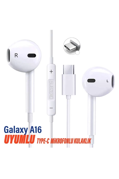 Samsung Galaxy A16 Uyumlu Type C Kulaklık Mikrofonlu Beyaz ürün görseli 1