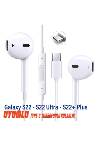 Samsung  S22 - S22 Ultra - S22+ Plus Uyumlu Type-C Mikrofonlu Kulaklık Beyaz ürün görseli 1
