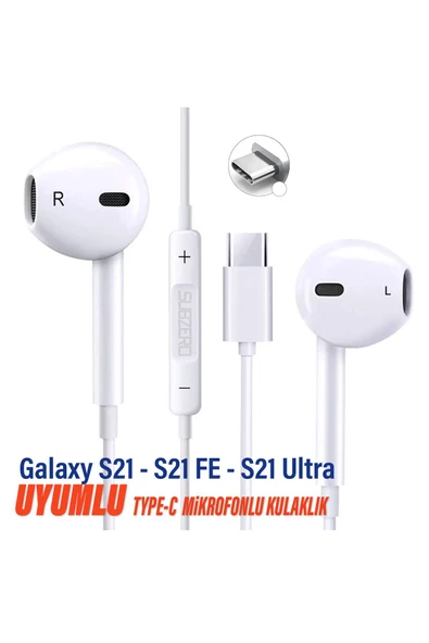 Samsung  S21 - S21 FE - S21 Ultra Uyumlu Type-C Mikrofonlu Kulaklık Beyaz ürün görseli 1