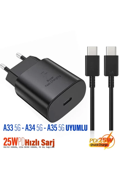 Samsung A33 5G - A34 5G - A35 5G Uyumlu Şarj Aleti 25W HIZLI ve 5A Şarj Kablosu ürün görseli 1