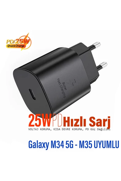 Samsung M34 5G - Galaxy M35 Uyumlu Şarj Aleti 25W HIZLI Şarc Cihazı ürün görseli 1