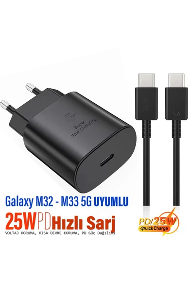 Samsung Galaxy M32 - Galaxy M33 5G Uyumlu Şarj Aleti 25W HIZLI  ve 5A Şarj Kablosu ürün görseli 1