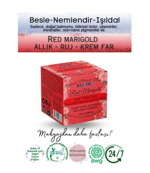 Kuatra Red Marigold Doğal İçerikli Nemlendirici - Antioksidan Işıltı Veren Balm (Ruj - Allık - Göz Farı) 7ml ürün görseli 1