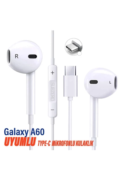 Samsung Galaxy A60 Uyumlu Type-C Kulaklık Mikrofonlu Beyaz ürün görseli 1