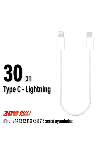 Kısa 30cm iPhone Şarj Kablosu TYPE C Lightning HIZLI iPhone 14 13 12 11 Uyumlu ürün görseli 1