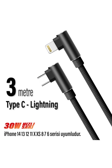 3 Metre iPhone TYPE-C Şarj Kablosu HIZLI Yeni Nesil Şarj Kablosu Type c to Lightning ürün görseli 1