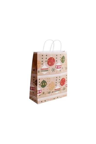 Yılbaşı Süsleri Desenli Karton Hediye Poşeti 26x10x32cm 1 Adet ürün görseli 1