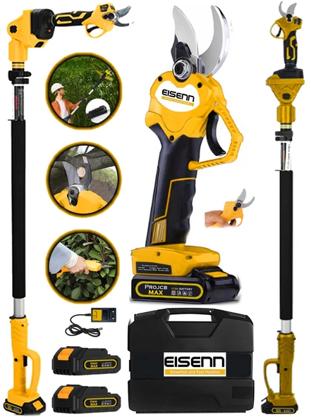 Eisenn Alman E-4230-S Teleskop Uzatmalı + Çift Akü 10 Pilli Bağ Budama Makası 32 MM Çelik Bıçak ürün görseli 1