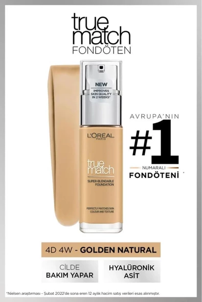 L'Oreal Paris True Match Bakım Yapan Fondöten - 4w Sıcak Alt Ton ürün görseli 1