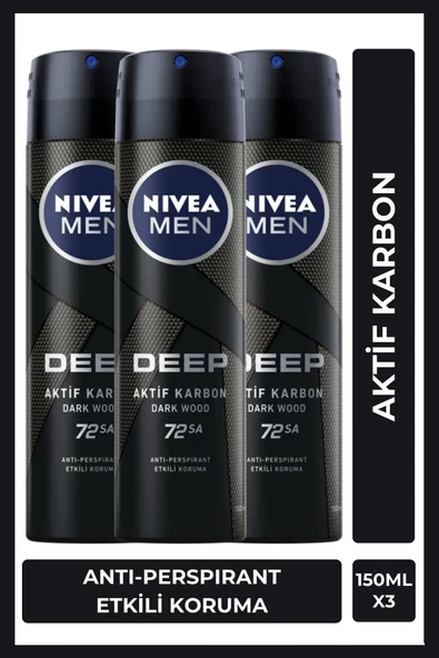 Nivea Men Deep Dimension Erkek Sprey Deodorant 3 x 150 ML ürün görseli 1
