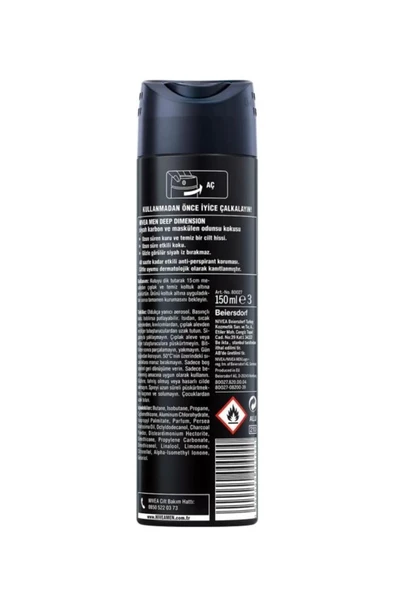 Nivea Men Deep Dimension Erkek Sprey Deodorant 3 x 150 ML - Resim 6