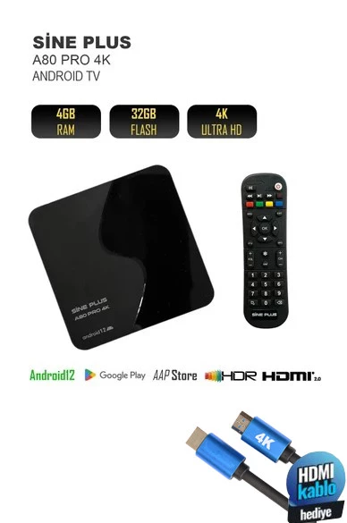 Sine Plus A80 Pro 4K 32GB Android Tv Box + 4K HDMI KABLO HEDIYE ürün görseli 1
