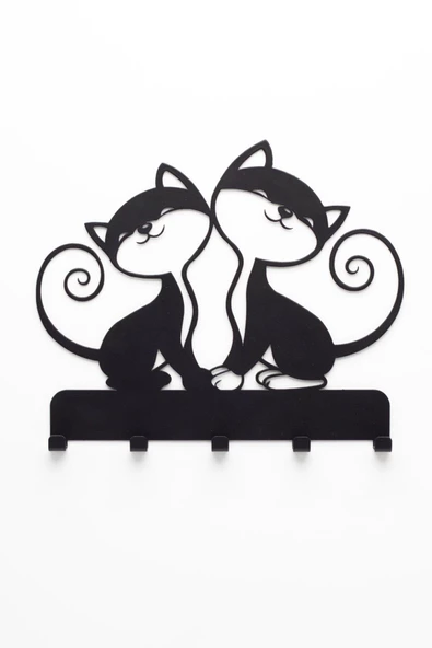Anahtar Askılığı, Metal Anahtarlık Askısı, Kedi Desenli Anahtar Askılığı Siyah ürün görseli 1