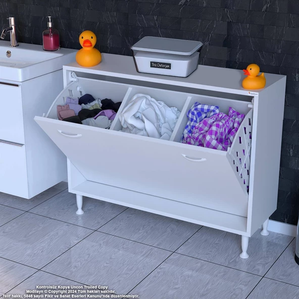 Modilayn SÖKE 100x75x32,5 cm lik Ekstra Büyük 3 Çamaşır Sepet Hazneli Dolap Banyonuzun Yeni Gözdesi ürün görseli 1