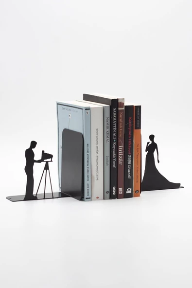 Kameraman Ve Model Figürlü Metal Kitap Tutucu Kitap Desteği Siyah ürün görseli 1