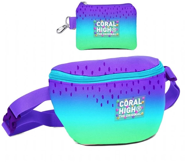 Coral High Kız Çocuk Mor Lila Renk Geçişli Desenli Bel Çantası ve Bozuk Para Cüzdanı Set ürün görseli 1