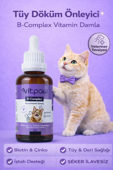 Vitpaw B+ Complex Kedi Vitamini 50 ml - Tüy Dökümü ve Deri Desteği ürün görseli 1