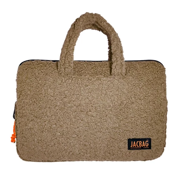 Jacbag Teddy Peluş Bej/Turuncu Kız Çocuk Notebook Laptop ve Evrak Çantası ürün görseli 1