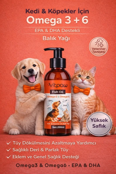 Vitpaw Balık Yağı 200 ml - Kedi ve Köpekler İçin Omega 3-6 (EPA DHA) Deri ve Tüy Desteği ürün görseli 1