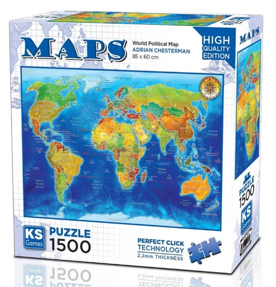 Ks Games 1500 Parça Dünya Siyasi Haritası Puzzle - Adrian Chesterman ürün görseli 1