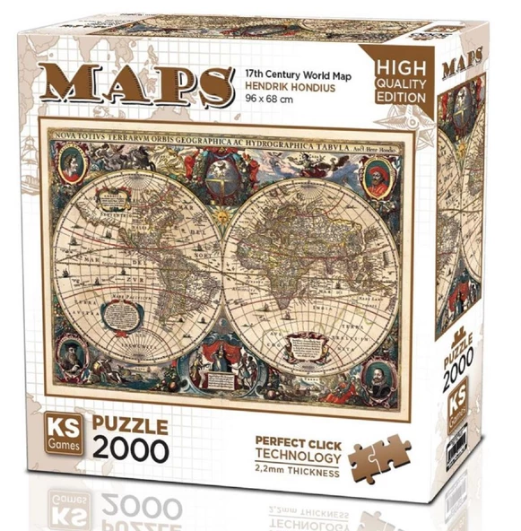 Ks Games 2000 Parça 17. Yüzyıl Dünya Haritası Puzzle - Hendrik Hondius ürün görseli 1