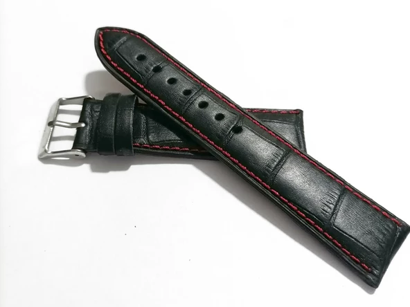 Fado  Seiko UyumluHakiki  Dana Derisi Saat Kordonu  22 mm  ( 131) Kırmızı Dikişli ürün görseli 1
