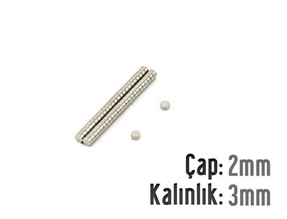 Neodyum Mıknatıs Silindir Çap 2mm , Kalınlık 3mm   ( 30 Adet) ürün görseli 1
