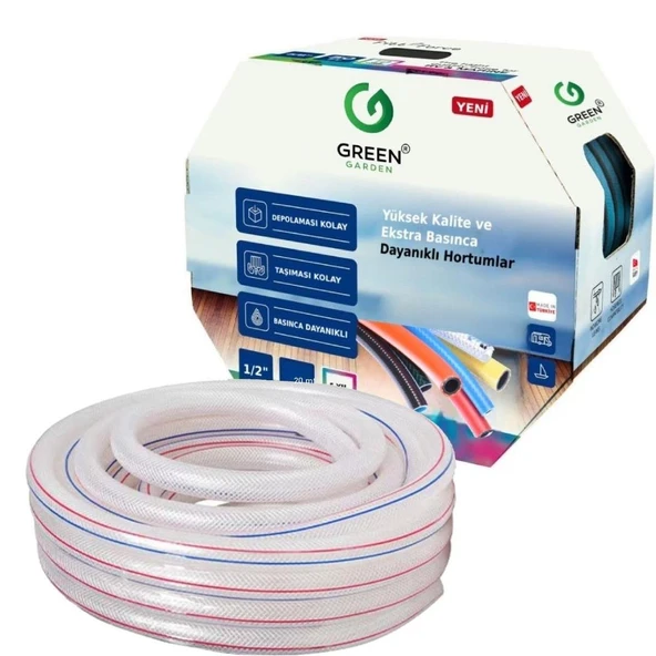 Greengarden 281220 Flex Örgülü Şeffaf Bahçe Hortumu 1/2-20 mt ürün görseli 1