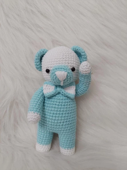 Mavi Miniş Ayıcık Uyku Arkadaşı Amigurumi Organik Oyuncak ürün görseli 1