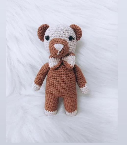 Kahve Miniş Ayıcık Uyku Arkadaşı Amigurumi Organik Oyuncak ürün görseli 1