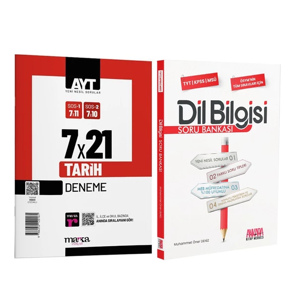 Marka Yayınları AYT Tarih 7x21 Deneme ve AKM Dil Bilgisi Soru Bankası Seti 2 Kitap ürün görseli 1