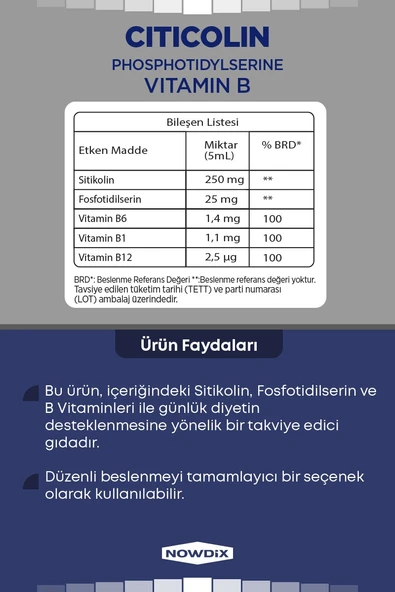 Nowdix Sitikolin Fosfotidilserin 150 ml - Resim 2