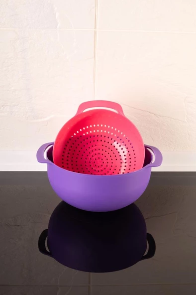 Makarna, Sebze, Meyve Yıkama Süzgeci Badyalı - 5 Litre Karıştırma Kabı Çok Amaçlı İkili Set 26 cm ürün görseli 1