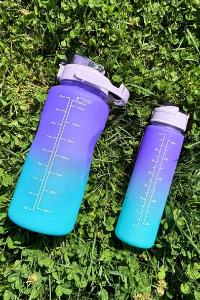 Motivasyonel 2li Su Matarası Su Şişesi Suluk 2 Lt 900ml Yavrulu Spor Salonu Su Şişesi ürün görseli 1