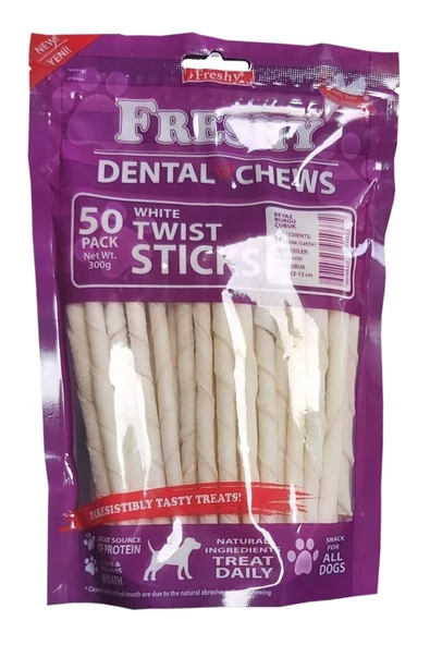 Freshy Dental Twists - Beyaz Burgu Çubuk - 50'li Paket - 300 gr ürün görseli 1