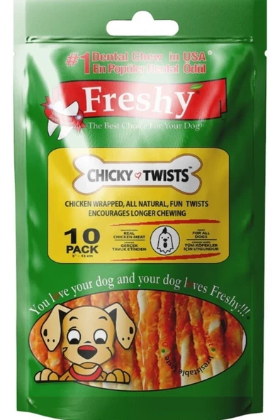 Freshy Tavuklu Twist Kurutulmuş Et Kaplı Çiğneme Burgu Çubuk 13 cm 10'lu 90 gr ürün görseli 1