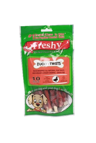 Freshy Ducky Twists Ördekli Dental Sütlü Burgu Köpek Ödülü 90 gr - 10 Çubuk ürün görseli 1