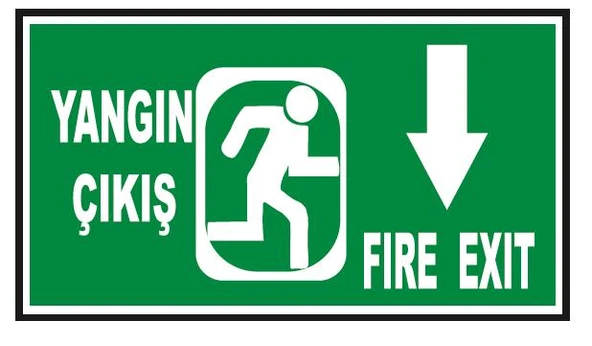 Fosforlu Yangın Çıkış -Fire Exit Levhası  - Fotolümenli - Aşağı Yön ürün görseli 1