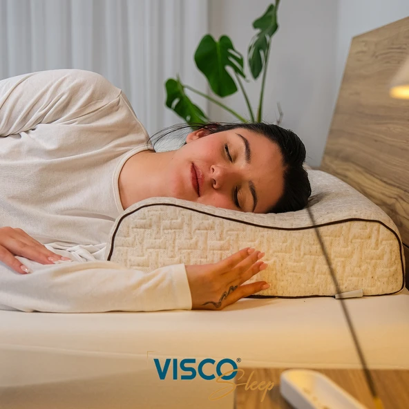 Ortopedik Visco Yastık Boyun Destekli Yastık Visko Yastık Atella Doğal Keten Kılıflı 60x40x14-12 cm ürün görseli 1