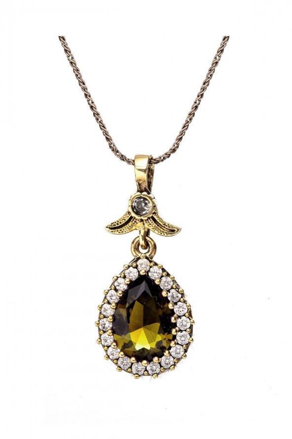 Sarı Sitrin Taşlı Gümüş Doğal Taşlı Otantik Bayan Kolye Hürrem Sultan Kolyesi ürün görseli 1