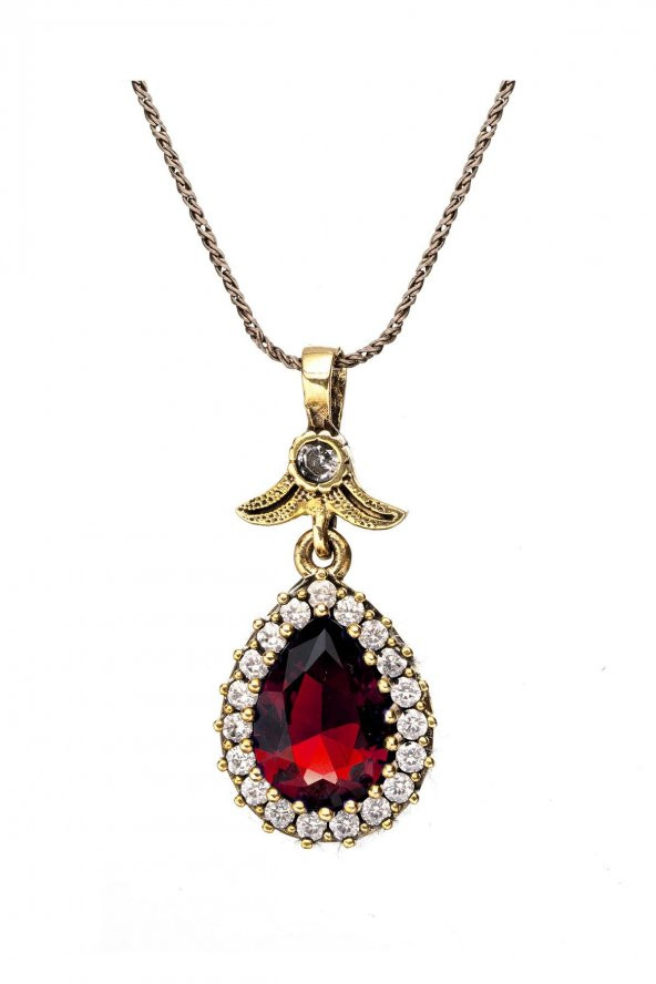 Kırmızı Lal Yakut Taşlı Gümüş Doğal Taşlı Otantik Bayan Kolye Hürrem Sultan Kolyesi ürün görseli 1