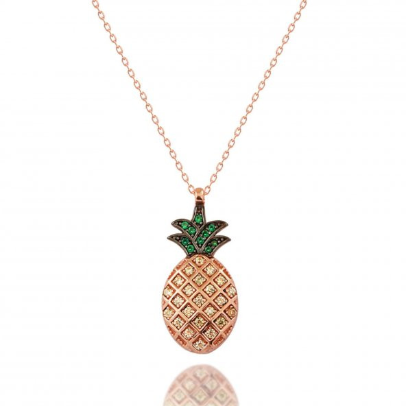 925 Ayar Gümüş Zirkon Taşlı Tropik Ananas Tasarımlı Kolye Rose ürün görseli 1