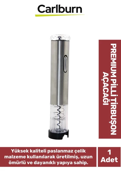 Premium Paslanmaz Çelik Kararmaz Mantar Şarap Kapak Açıcı Pilli Tirbuşon Açacağı 24*5 Cm ürün görseli 1