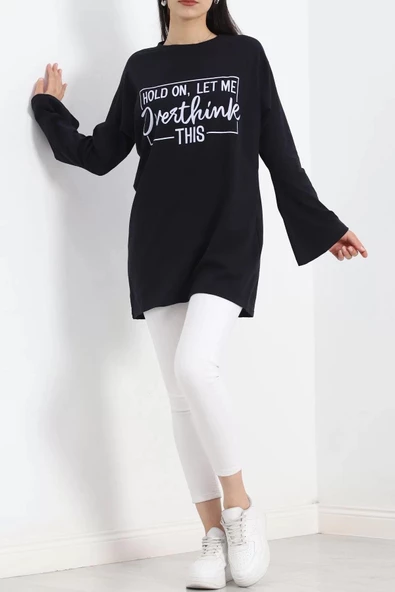 Baskılı Oversize Suprem Tunik Lacivert - 20217.1567. ürün görseli 1