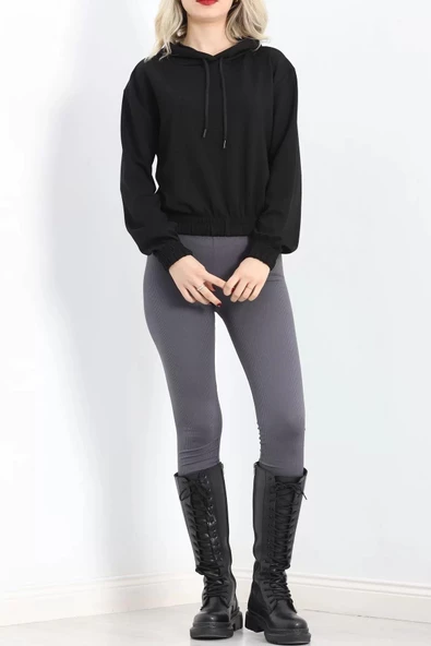 Kısa Kapşonlu Sweat Siyah - 1791.1095. - Resim 2