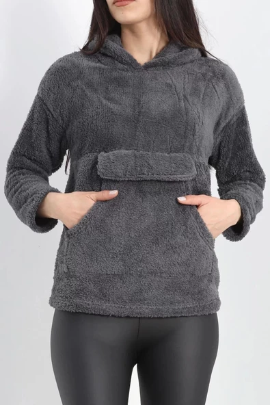 Kanguru Cep Kapşonlu Peluş Sweat Antrasit - 9062.1153. ürün görseli 1